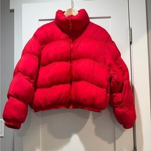 Wild Fable Bright Red cropped puffer